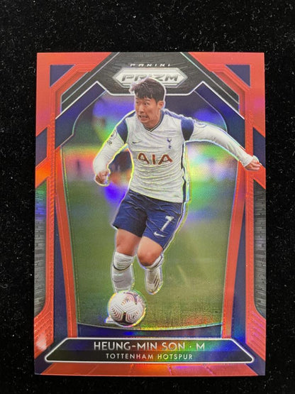2020-21 Panini Prizm Premier League Tottenham Hotspur Heung-Min Son Red Parallel trading card number 071/149