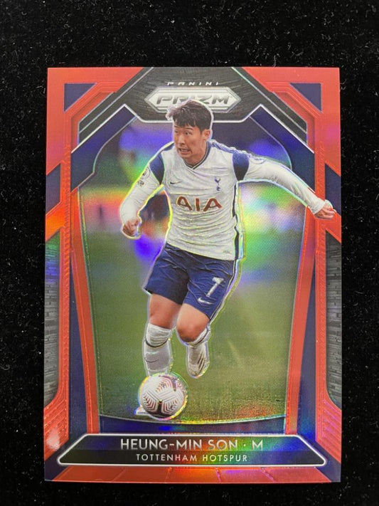 2020-21 Panini Prizm Premier League Tottenham Hotspur Heung-Min Son Red Parallel trading card number 071/149