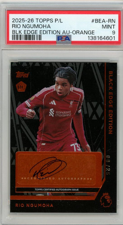 2025-26 Topps Premier League Rio Ngumoha Autograph card graded PSA9 serial number 8 of 25