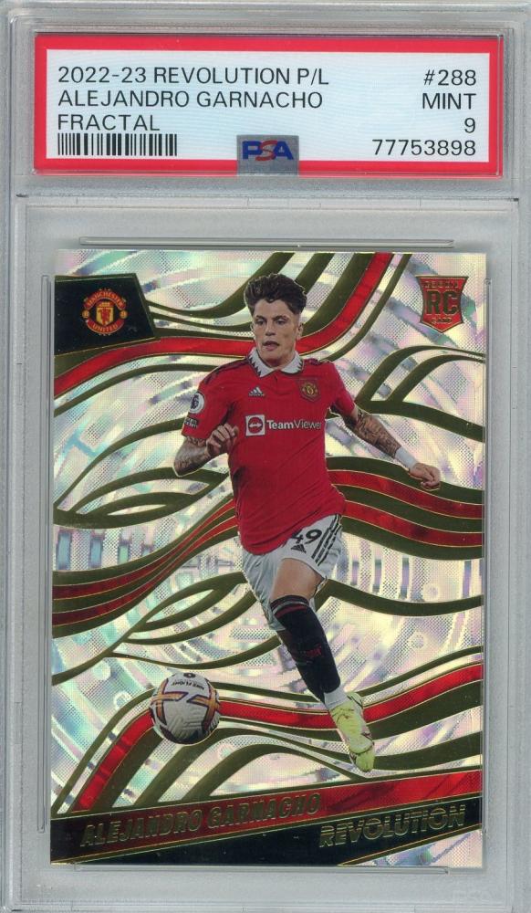 2022-23 Panini Revolution Premier League Alejandro Garnacho rookie card graded PSA9 featuring Manchester United