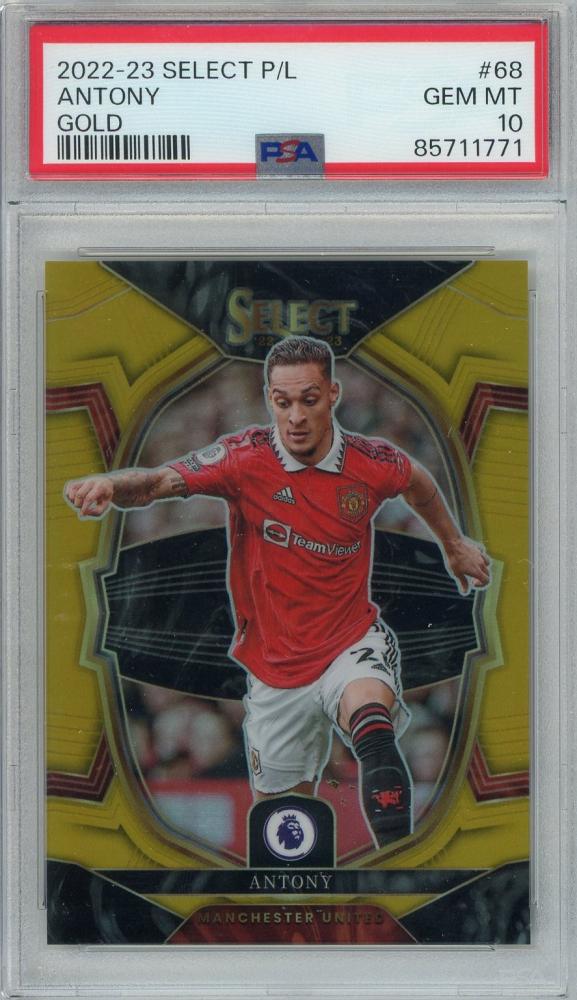 2022-23 Panini Select Premier League Antony Base Terrace Gold trading card graded PSA10 Manchester United #6803