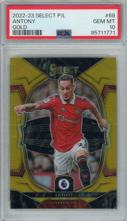 2022-23 Panini Select Premier League Antony Base Terrace Gold trading card graded PSA10 Manchester United #6803
