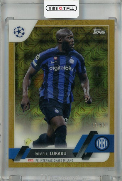 2022-23 Topps UEFA Japan Edition Romelu Lukaku Gold Chrome Mojo trading card #96 FC Internazionale Milano