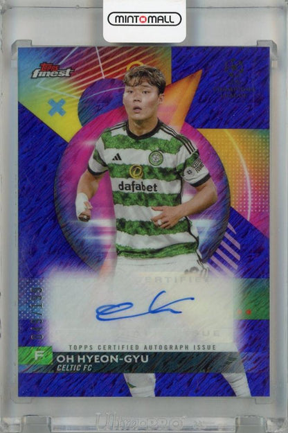 2023-24 Topps Finest UEFA Club Competitions Oh Hyeon-gyu autographed purple shimmer card serial 049 of 199