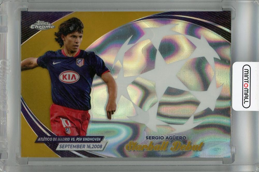 2023-24 Topps Chrome UEFA Club Competitions Sergio Aguero Starball Debuts card #SD-5 with minor stain on back