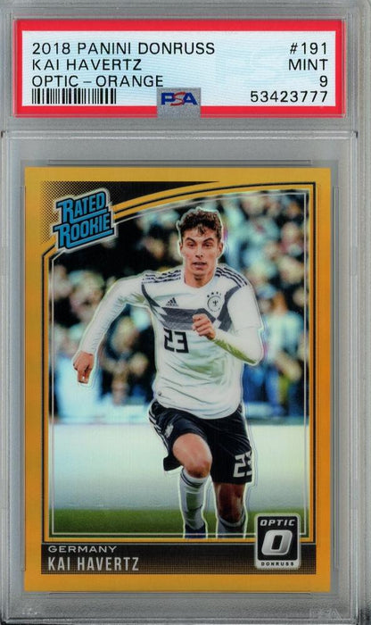 2018-19 Panini Donruss Soccer Kai Havertz Optic Base Orange Rated Rookies card graded PSA9
