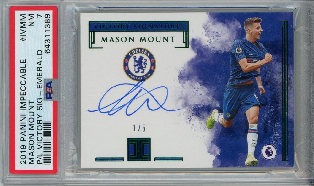 2019-20 Panini Impeccable Premier League Mason Mount autograph soccer card Emerald #IV-MM1/5 PSA7 Chelsea FC