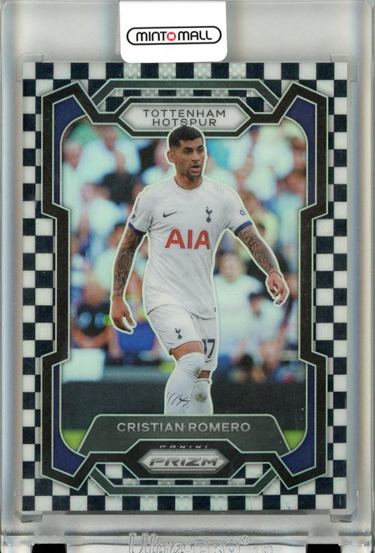 2023-24 Panini Prizm Premier League Cristian Romero #122 Black & White Checker Prizm trading card