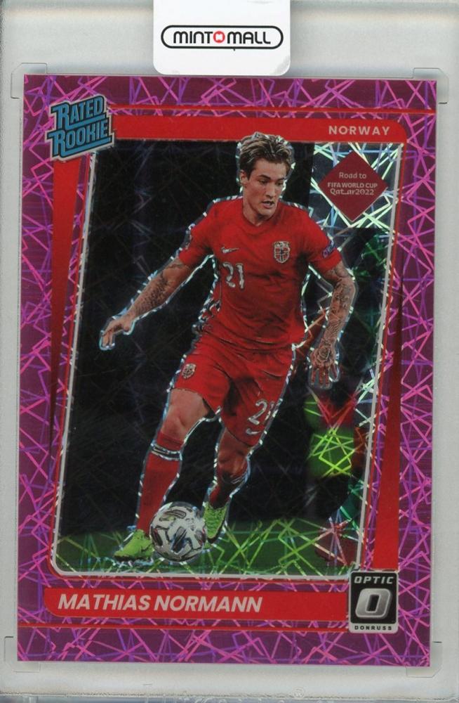 2021-22 Donruss Soccer Mathias Normann Rated Rookie Optic Pink Velocity parallel card numbered 14 of 25