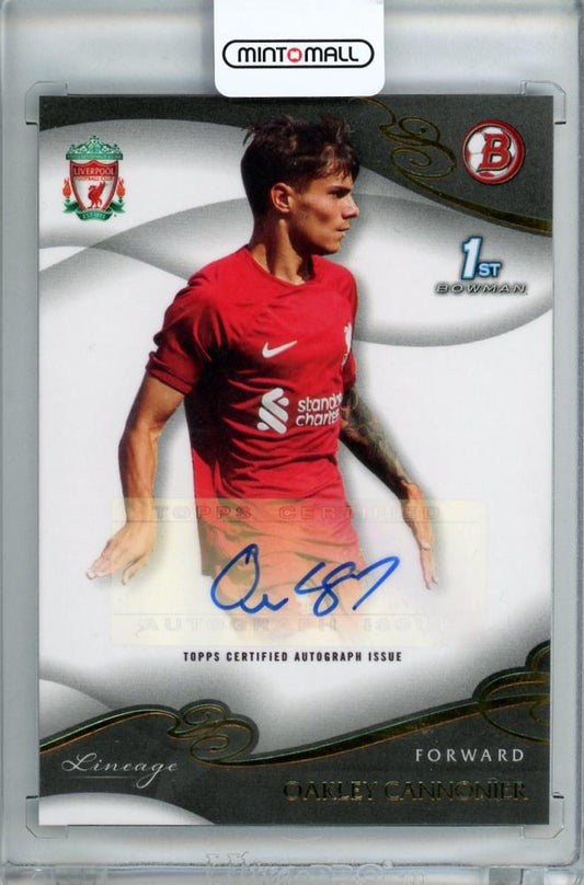 2022-23 TOPPS Liverpool Lineage trading card of Oakley Cannonier 1st Bowman autograph AU-OC Liverpool FC