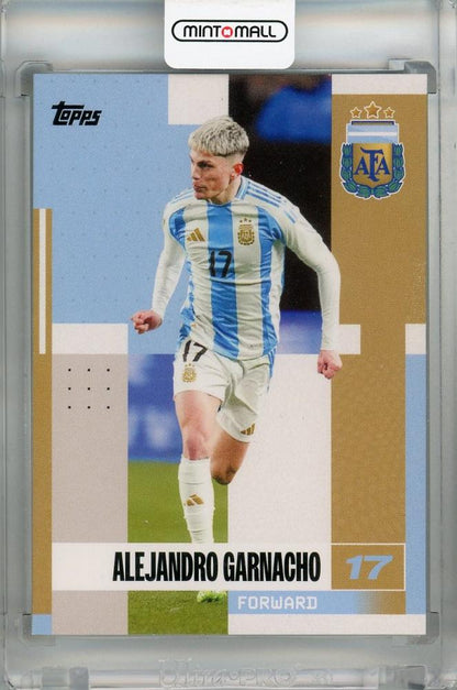 2024-25 Topps Argentina Team Set Alejandro Garnacho Base #21 soccer trading card with minor stain on back