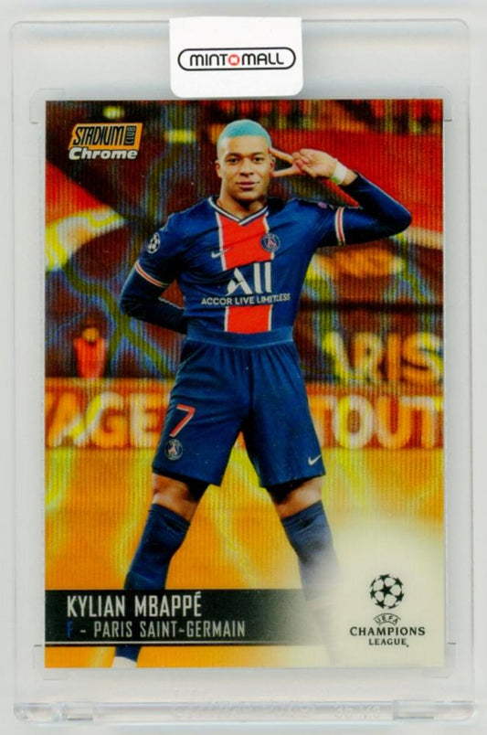 2020-21 TOPPS Stadium Club Chrome UEFA Champions League Base Orange/Yellow Electric Wave Refractor Kylian Mbappe #75 card