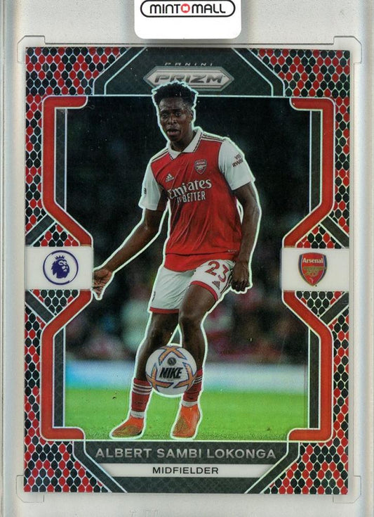 2022-23 Panini PRIZM Premier League trading card of Albert Sambi Lokonga with Snake Skin design