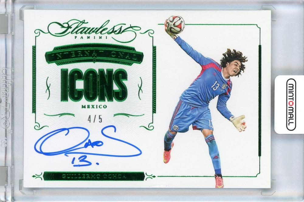2015-16 Panini Flawless Soccer Guillermo Ochoa International Icons Emerald Autograph card 4 of 5 from Mexico