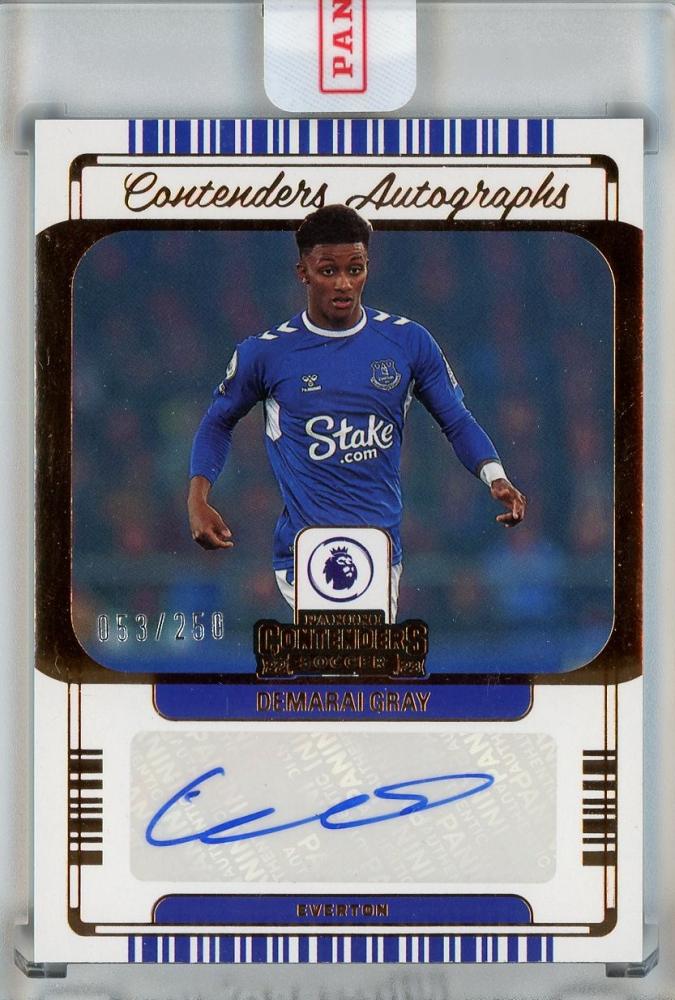 2022-23 Panini Chronicles EPL Demarai Gray autograph card numbered 10053 of 250 from Everton