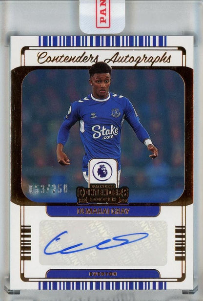 2022-23 Panini Chronicles EPL Demarai Gray autograph card numbered 10053 of 250 from Everton
