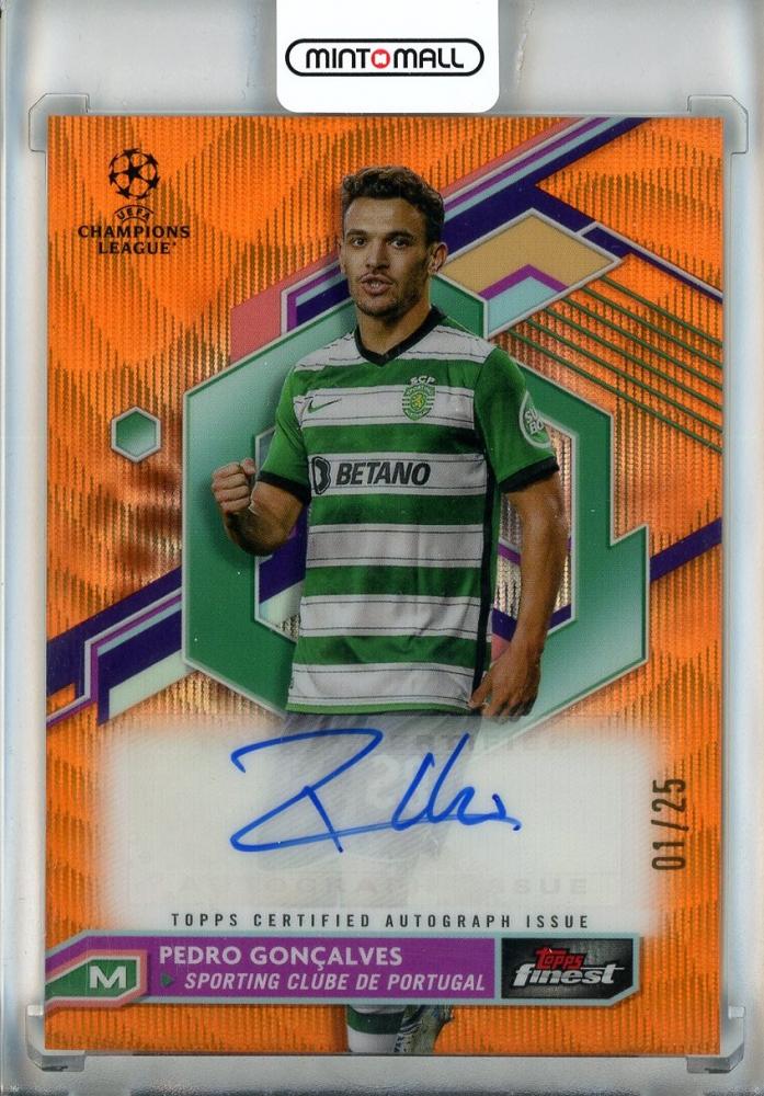 2022-23 Finest UEFA Club Competitions Pedro Goncalves Autographs Orange Wave Refractors card #APG01/25