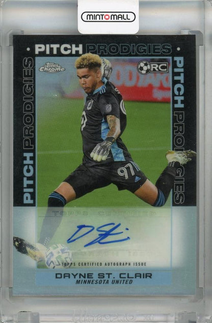 2021 Topps Chrome MLS autograph card featuring Minnesota United goalkeeper Dayne St. Clair Pitch Prodigies #184
