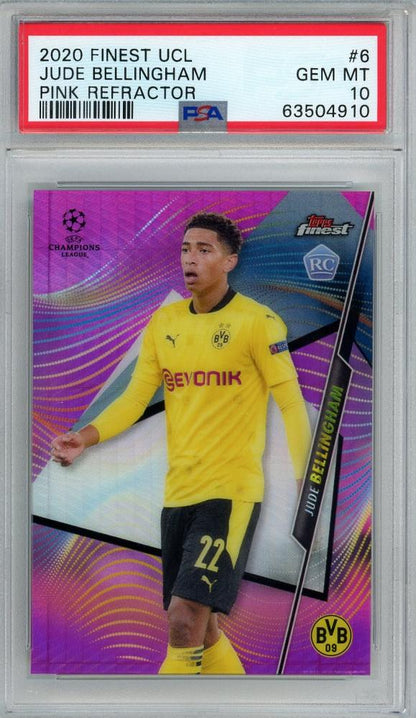 2020-21 Topps Finest UEFA Champions League Jude Bellingham rookie card Pink Refractors PSA10