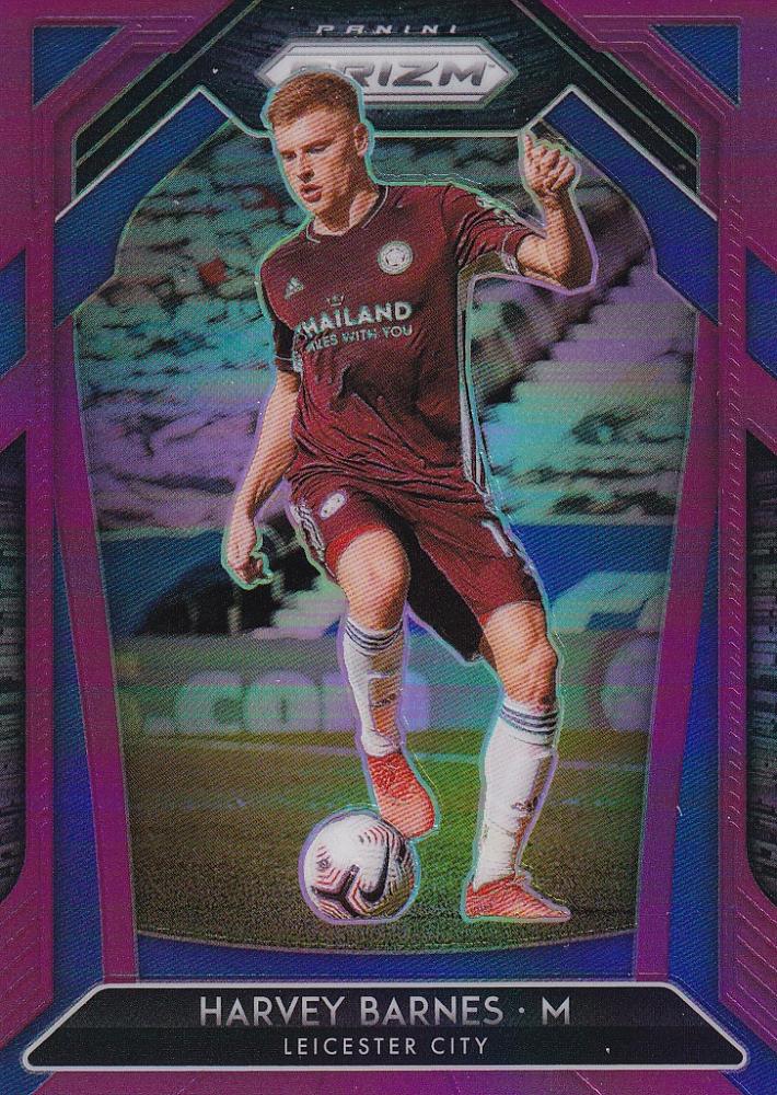 2020-21 Panini Prizm Premier League Leicester City Harvey Barnes Base Purple Parallel Edition card number 52 of 99