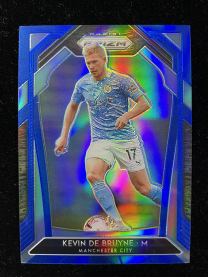 2020-21 Panini Prizm Premier League Manchester City Kevin De Bruyne Base Blue card serial numbered 091 of 199