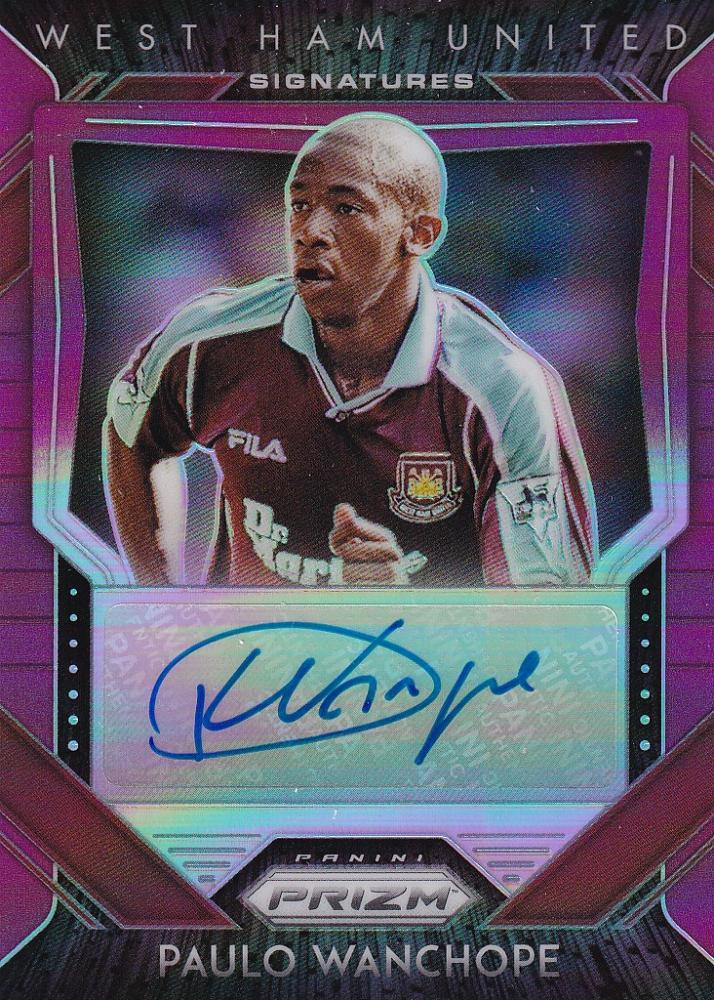 2020-21 Panini Prizm Premier League Paulo Wanchope West Ham United purple parallel trading card numbered 18 of 49