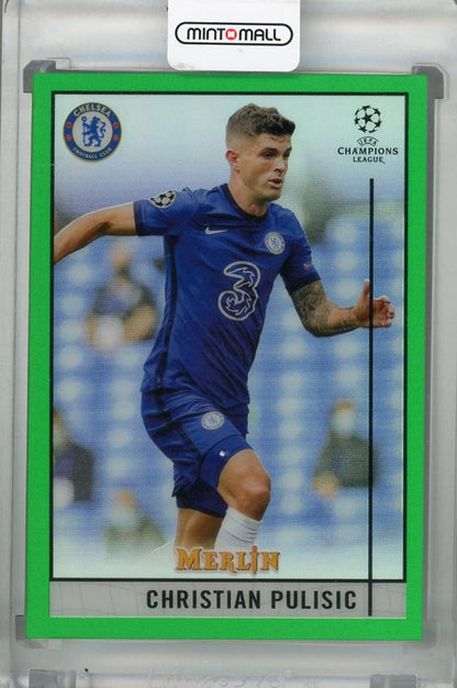 2020-21 Topps Merlin Chrome UEFA Champions League Christian Pulisic Green parallel card numbered 94 of 99