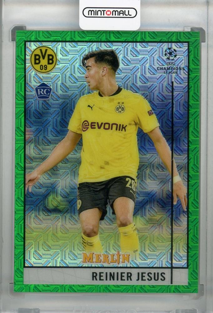 2020-21 Topps Merlin Chrome Borussia Dortmund Reinier Jesus Green Mojo parallel trading card serial 49 of 99