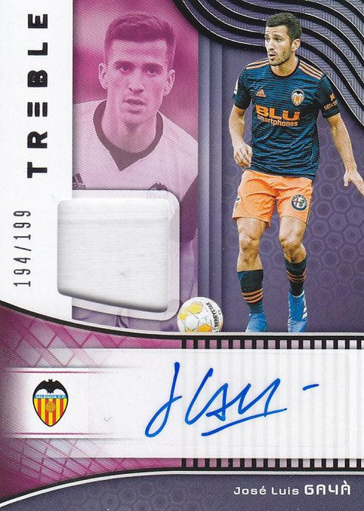 2018-19 Panini Treble card of Valencia CF Jose Luis Gaya with jersey autograph serial 194 out of 199