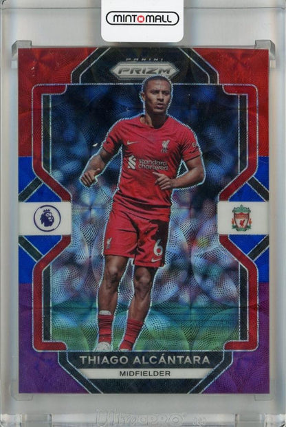 2022-23 Panini Prizm Premier League Liverpool FC Thiago Alcantara card with Red Blue Purple Choice Prizms serial 13 of 15