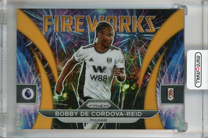 2022-23 Panini Prizm Premier League Bobby De Cordova-Reid Fireworks Orange #25 card numbered 09/25