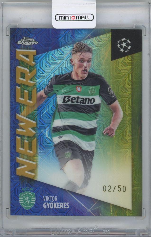 2024-25 Topps UEFA Japan Edition Soccer Gold Mojo Refractors card of Viktor Gyokeres Sporting CP serial 02 of 50