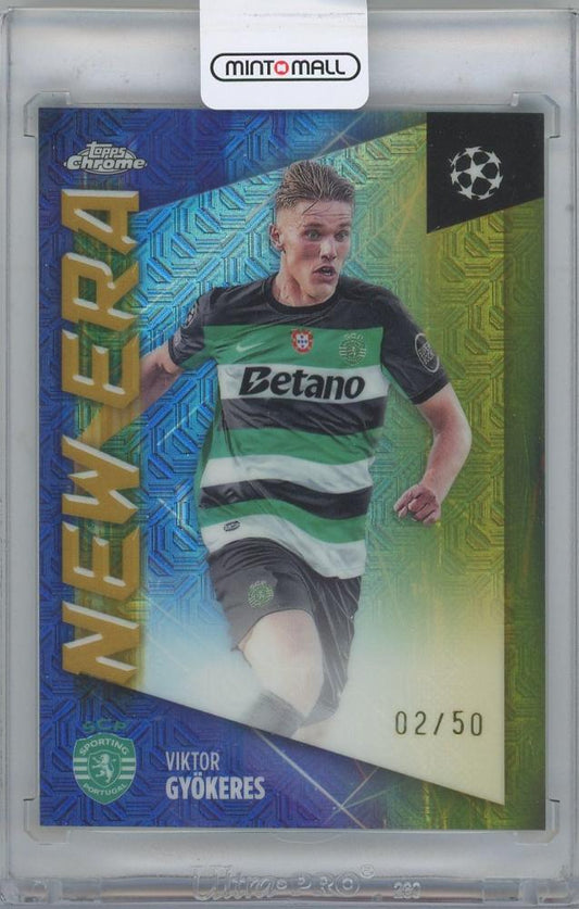 2024-25 Topps UEFA Japan Edition Soccer Gold Mojo Refractors card of Viktor Gyokeres Sporting CP serial 02 of 50