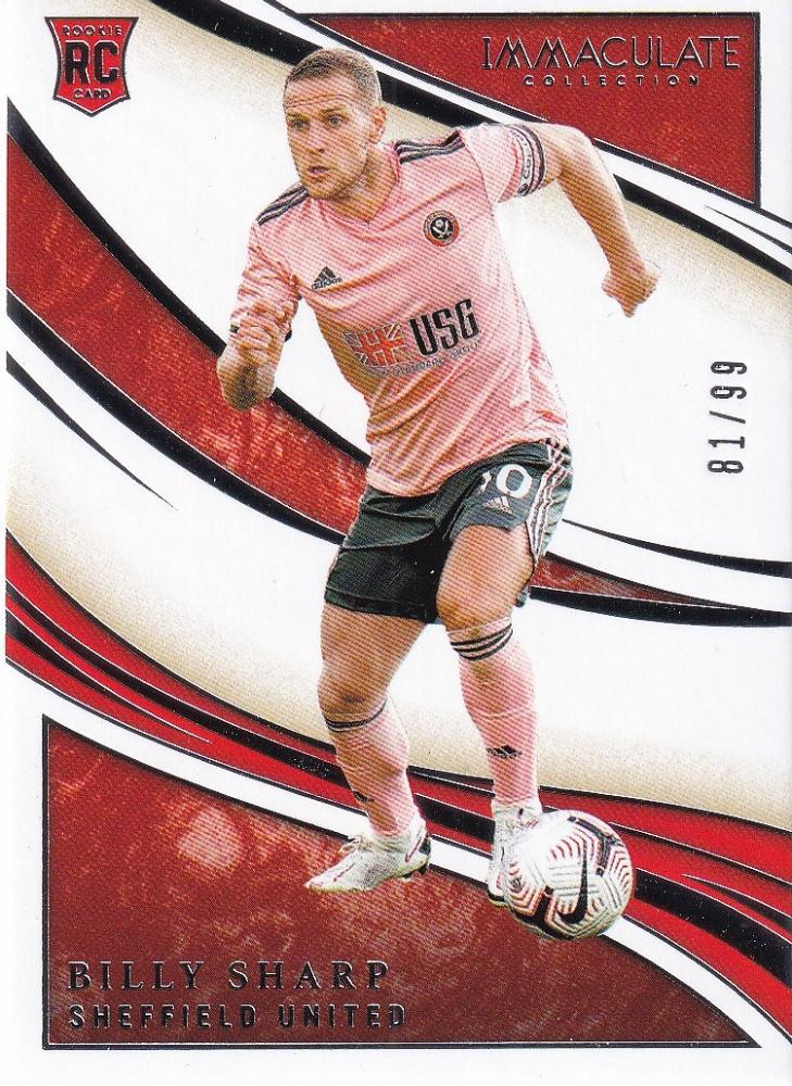 2020 Panini Immaculate Collection trading card of Sheffield United's Billy Sharp numbered 81 out of 99