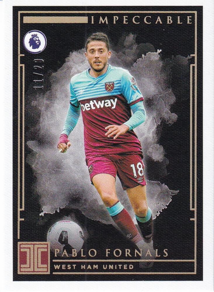 2019-20 Panini Impeccable Premier League West Ham United Pablo Fornals Base Gold card serial number 11 of 20