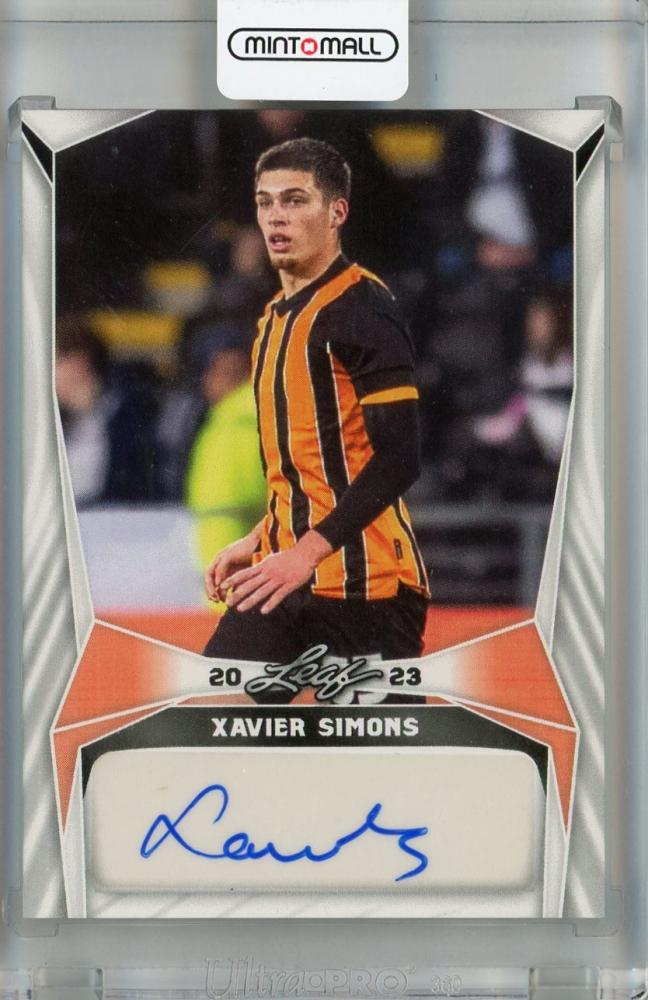 2023 Leaf Soccer Blaster Xavier Simons Base Autograph card serial #BA-XS1 with autograph and minor stains