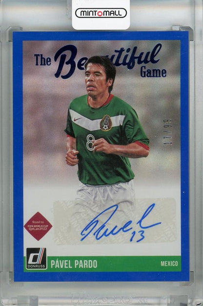 2021-22 Donruss Soccer Road to Qatar Pavel Pardo Autographs Blue card numbered 1617/99 featuring Mexico player