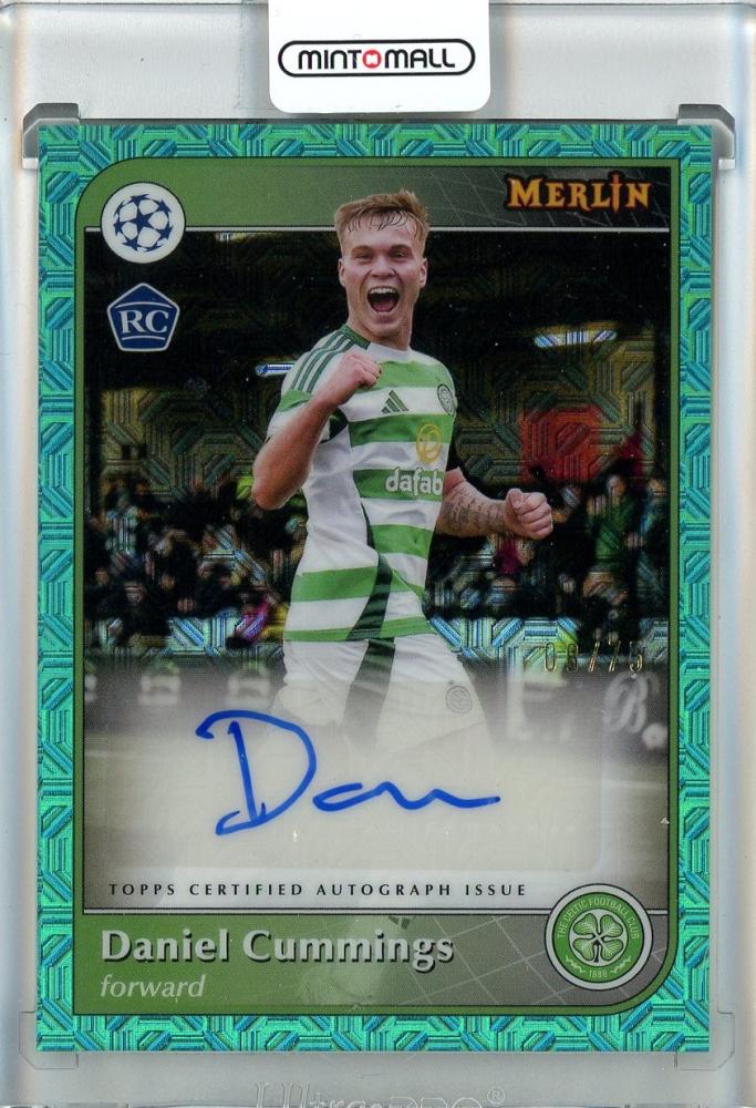 2024-25 Merlin UEFA Club Competitions Daniel Cummings Autographs Aqua card RC08/75 Celtic FC