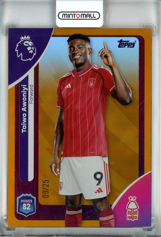 2025-26 Topps EPL Taiwo Awoniyi Nottingham Forest FC Orange Rainbow Foil card #24809/25