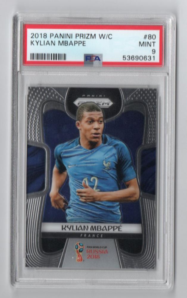 2018 PANINI PRIZM World Cup Kylian Mbappe Base #80 trading card graded PSA9