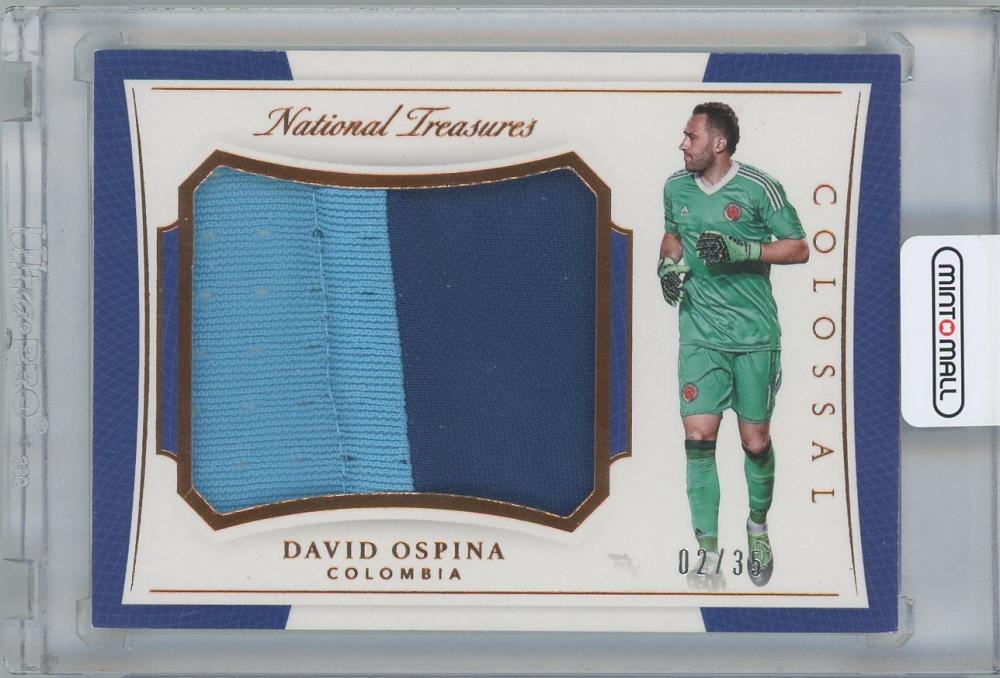2018 PANINI National Treasures Colossal Materials Bronze card of David Ospina, serial number 02/35