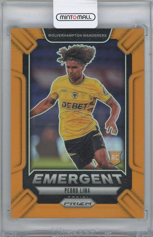 2024-25 PANINI Prizm English Premier League Emergent Prizms Orange card featuring PEDRO LIMA Wolverhampton Wanderers serial 17/25