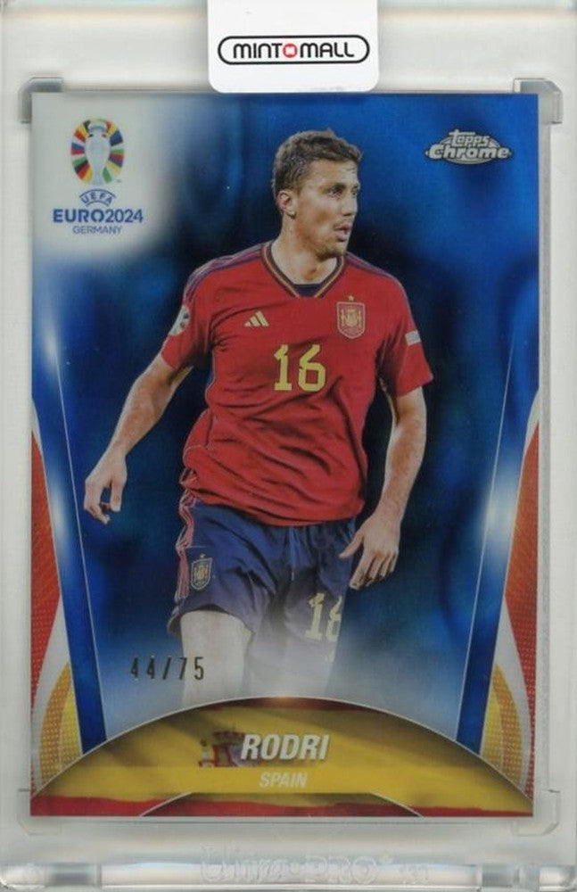 2024 Topps Chrome UEFA Euro Rodri Blue Lava Refractors trading card serial number 2944 out of 75