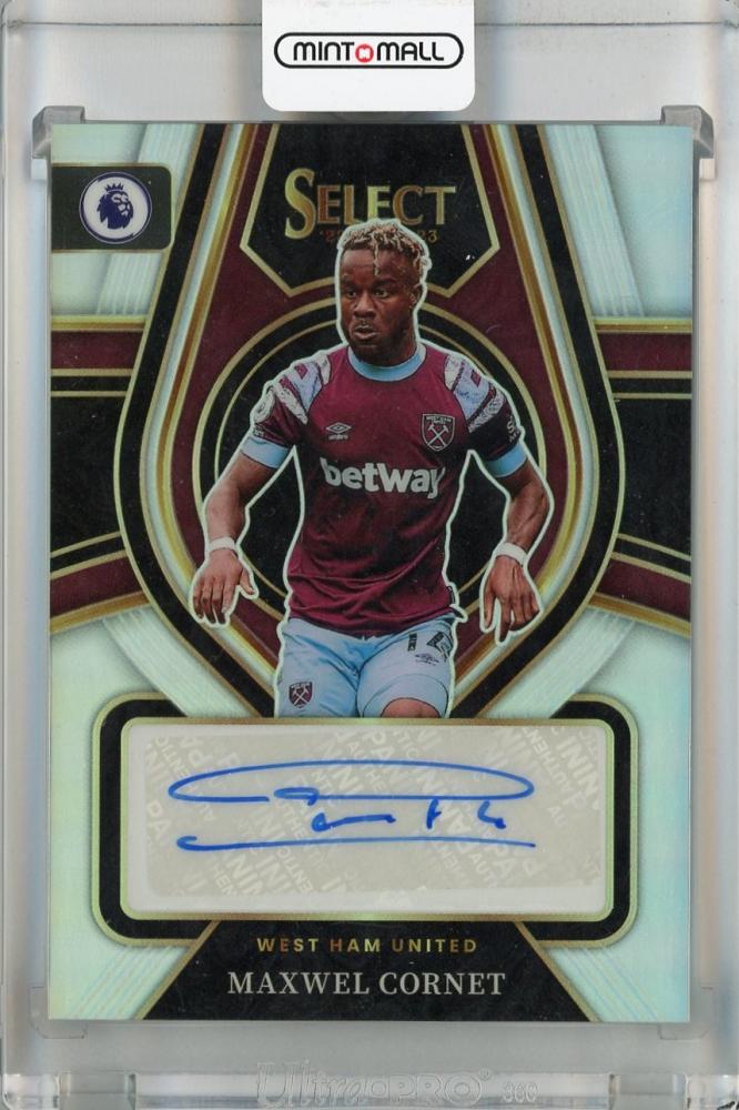 2022-23 Panini Select Premier League Maxwel Cornet Signatures Silver #25 Auto trading card featuring West Ham United