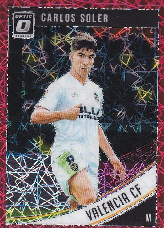 2018-19 Donruss Valencia CF Parallel Version Carlos Soler Base Optic Red Velocity card numbered 20/50