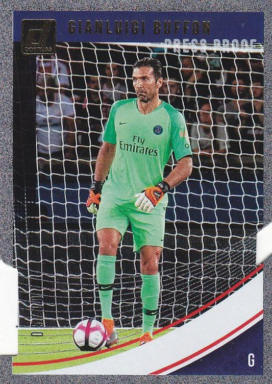 2018-19 Donruss Paris Saint-Germain parallel card featuring Gianluigi Buffon with gold die-cuts number 05/10