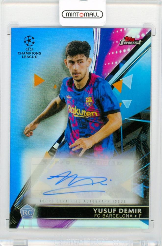 2021-22 Topps Finest UEFA Champions League Yusuf Demir Autograph Blue Refractor Parallel 56/150 trading card