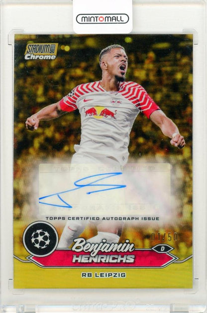 2023-24 Topps Stadium Club Chrome UEFA Benjamin Henrichs Autograph Gold Refractor Parallel card 1 of 50 from RB Leipzig