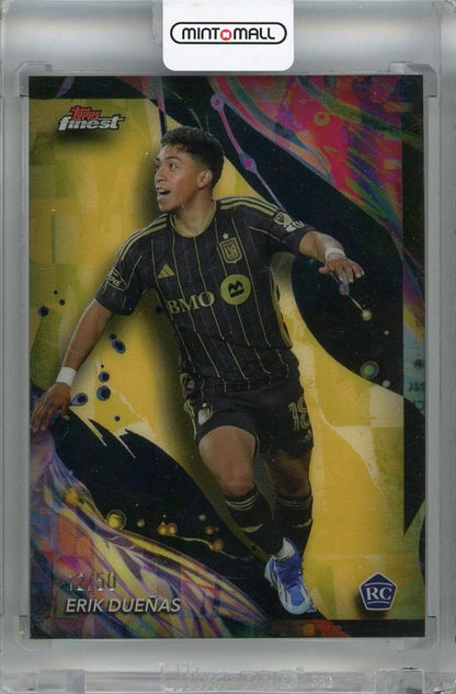2024 Topps Finest MLS Erik Duenas Uncommon Gold Refractor trading card numbered 12 of 50 featuring LAFC