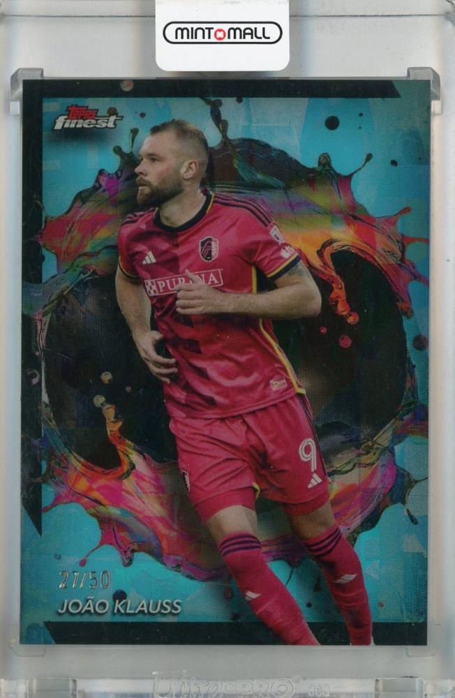 2024 Topps Finest MLS Joao Klauss Rare Aqua Refractor trading card numbered 20727 of 50 from St. Louis City SC